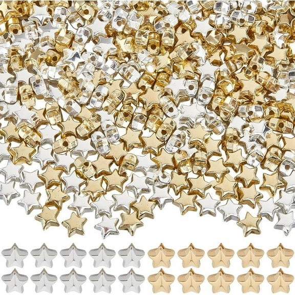 1 Box 600Pcs Silver Star Bead Gold Stars Beads Bulk CCB Plastic Bead Spacers 6mm Mini Five-pointed Star-shape Pony Loose Beads Charms for DIY Bracelets Necklaces Earrings Jewelry Making Supplies