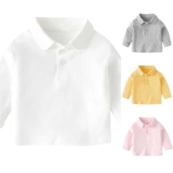 Ticikt Kids Long Sleeve Polo Shirts, Soft Lapel Basic School Uniform Tops, Versatile Tees for Boys,White