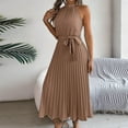 thumbnail image 5 of Women's Sleeveless Halter Neck Pleated Midi Cocktail Dresses A Line Flowy Beach Maxi Dress with Belt, 5 of 6