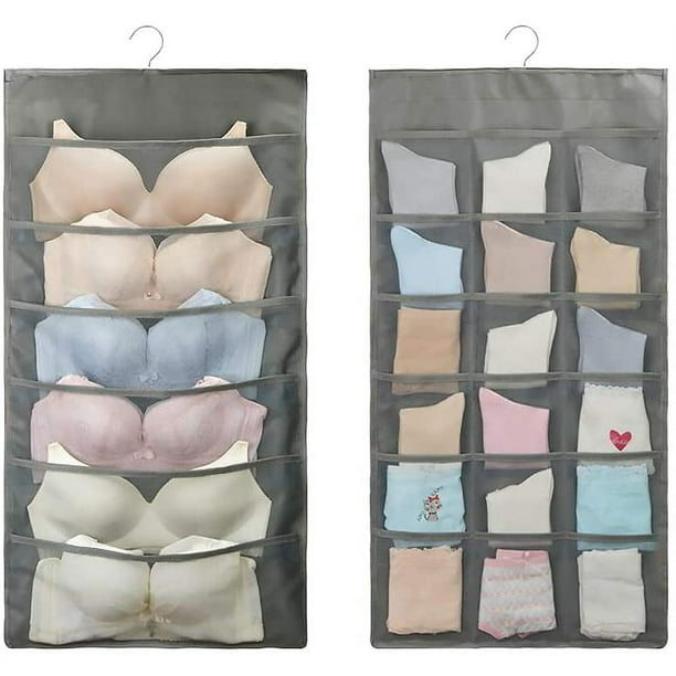 Organizador colgante para armario, organizador de almacenamiento colgante de tela de doble cara, estante colgante, bolsillos de malla para calcetines, ropa interior, sujetador, corbatas, ahorro de espacio, calcetines, separador de sujetador, 24 bolsillos brillar Electrónica