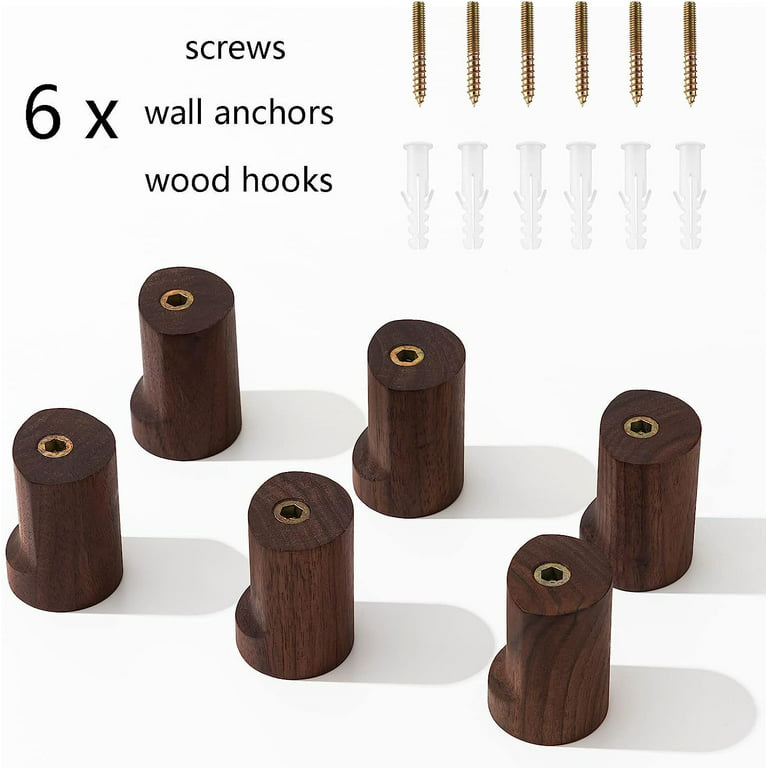 ILOT 2 Wood Wall Hooks - Coat Hooks Wall Mounted (6-Pack) | Heavy Duty  Decorative Hooks for Hanging Backpacks, Hats, Keys, Umbrellas and Towels