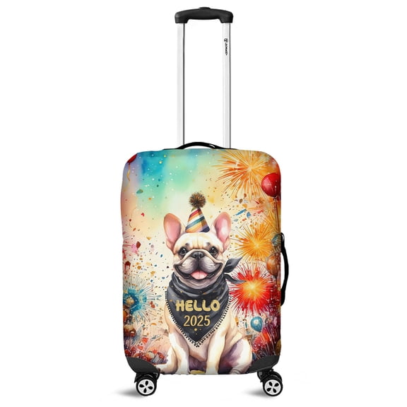 Hello 2025 French Bulldog Celebrates Happy New Year Firework Balloon Travel Luggage Cover Dog Lover Gifts Suitcase Dust Protective Decor - 02024