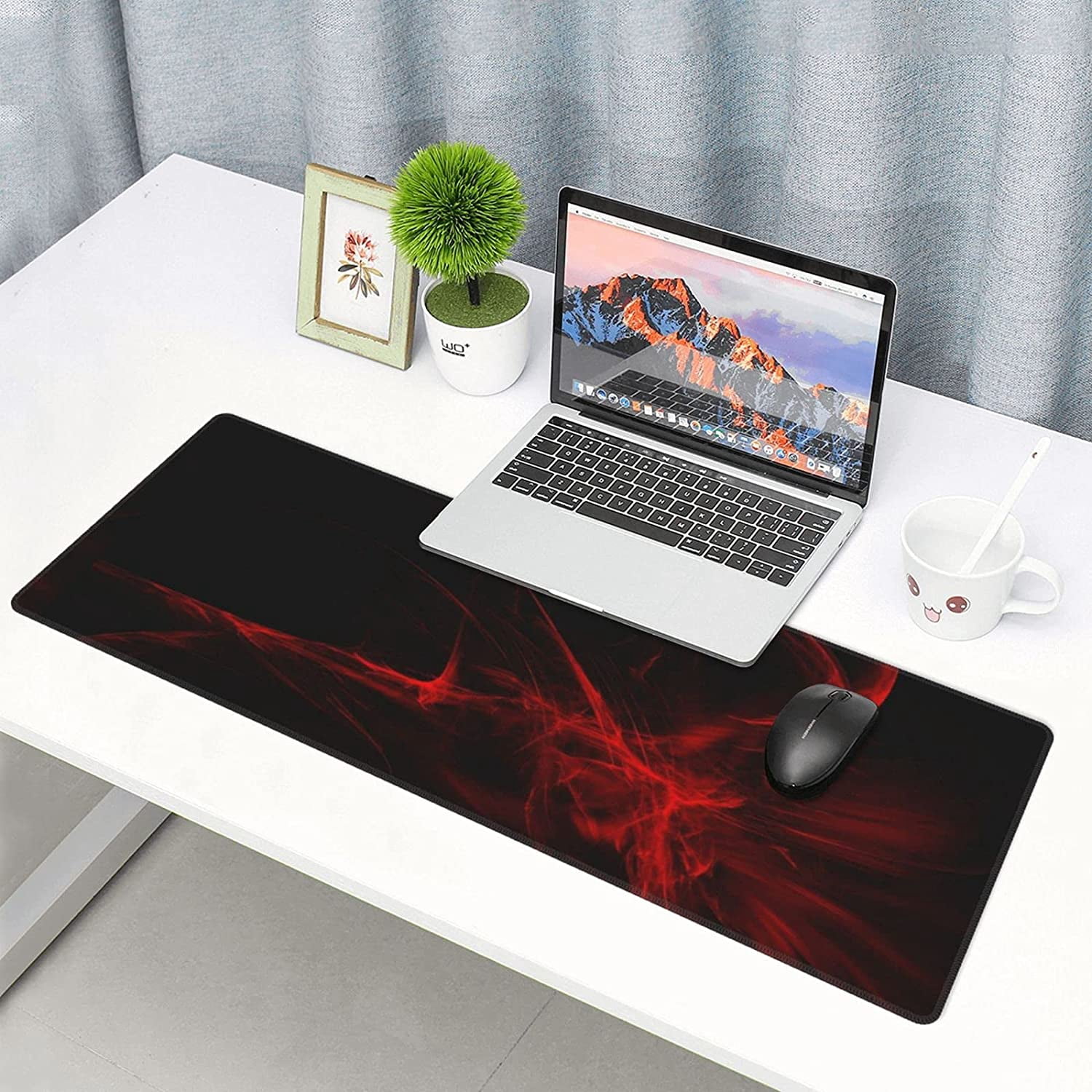 Red and Black Mouse Pad XXL Long Extra Gaming Desk Mat for Computer Keyboard Laptop Office Non-Slip Rubber Stitched Edges 31.5×11.8 Inch