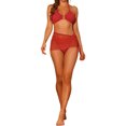 thumbnail image 2 of INSPIRE CHIC Women's Halter Ring Textured Bikini Sets, 3 Piece Solid Color Cover Up Mesh Skirt, 2 of 4