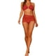 thumbnail image 2 of Bikinis de mujer con anillo vinculado, conjuntos de 3 piezas con falda de malla con cordón, rojo grande, 2 of 5