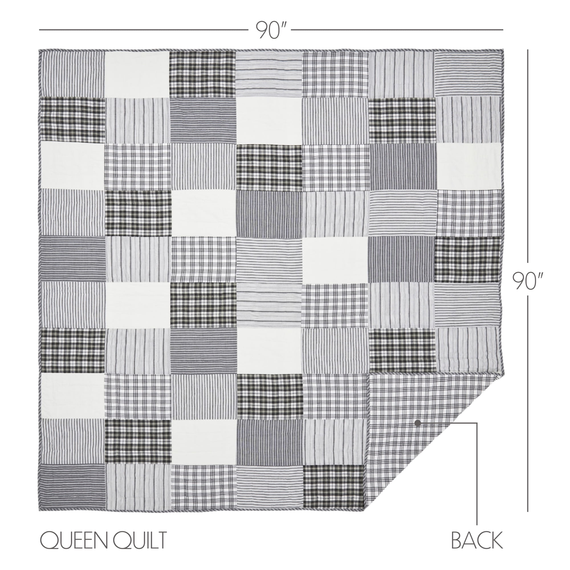 VHC Brands, Sawyer Mill Patchwork Reversible Queen Quilt, Black, 90x90