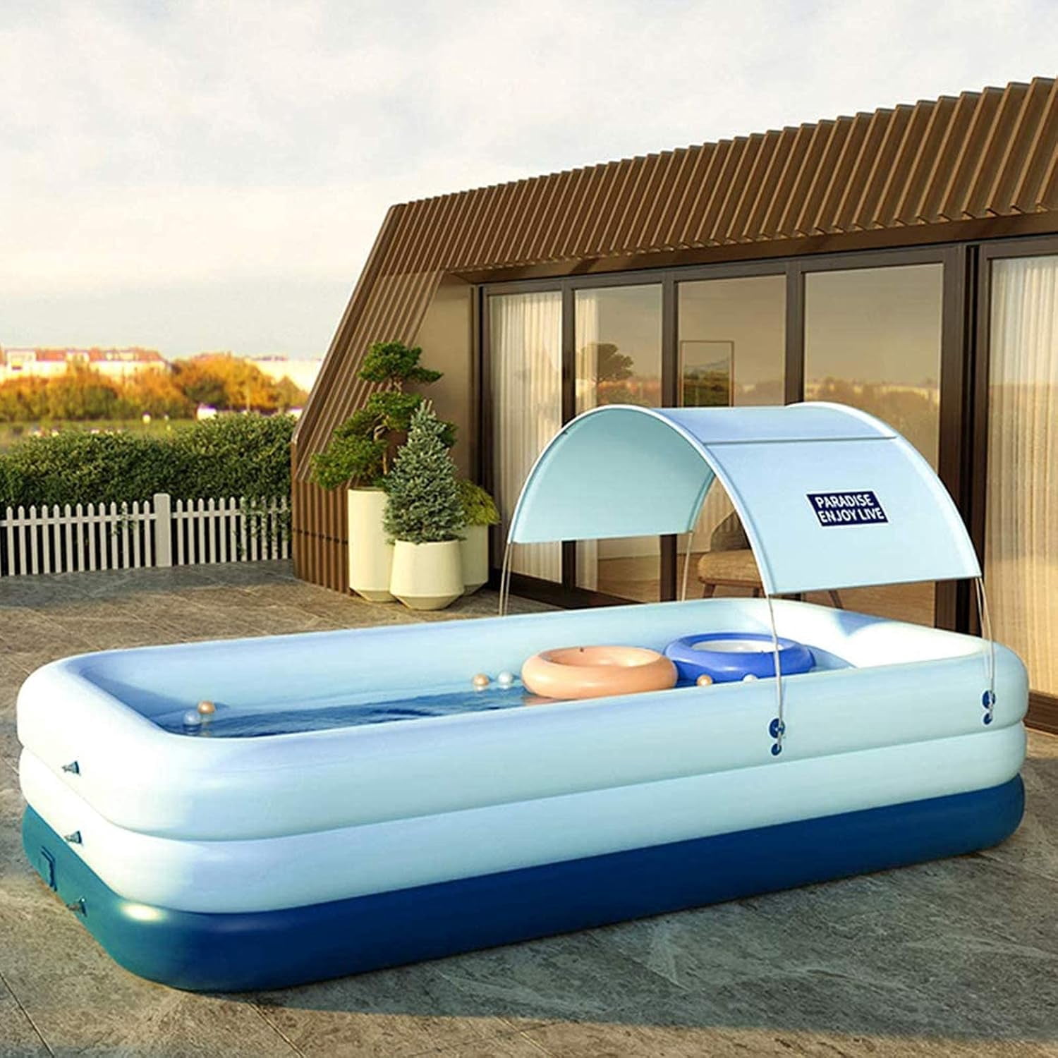 YUEWO Inflatable Swimming Pool with Canopy Outdoor above Ground Portable Pool for Adults Blow Up Pool for Family Garden Backyard (Blue, 260x160x68cm/102x63x27inch)