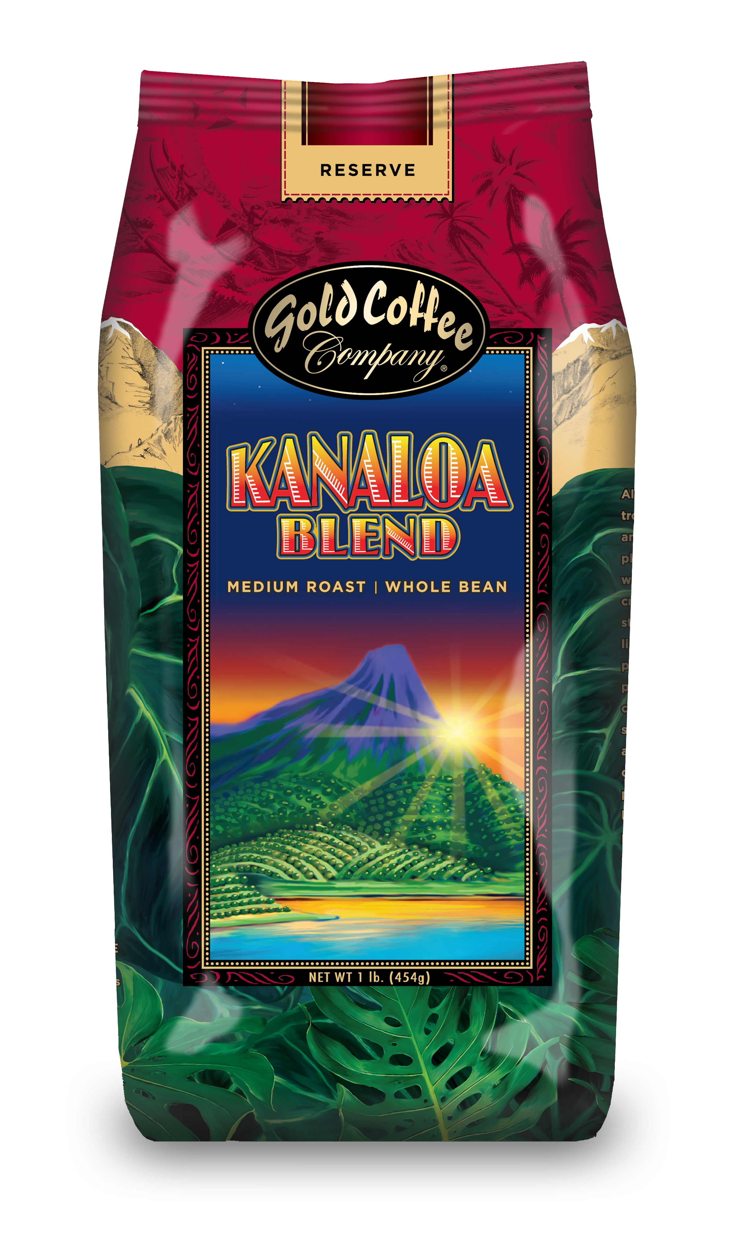 Gold Coffee Company Kanaloa Blend Whole Bean Roasted Coffee, 1lb (Pack of 4)