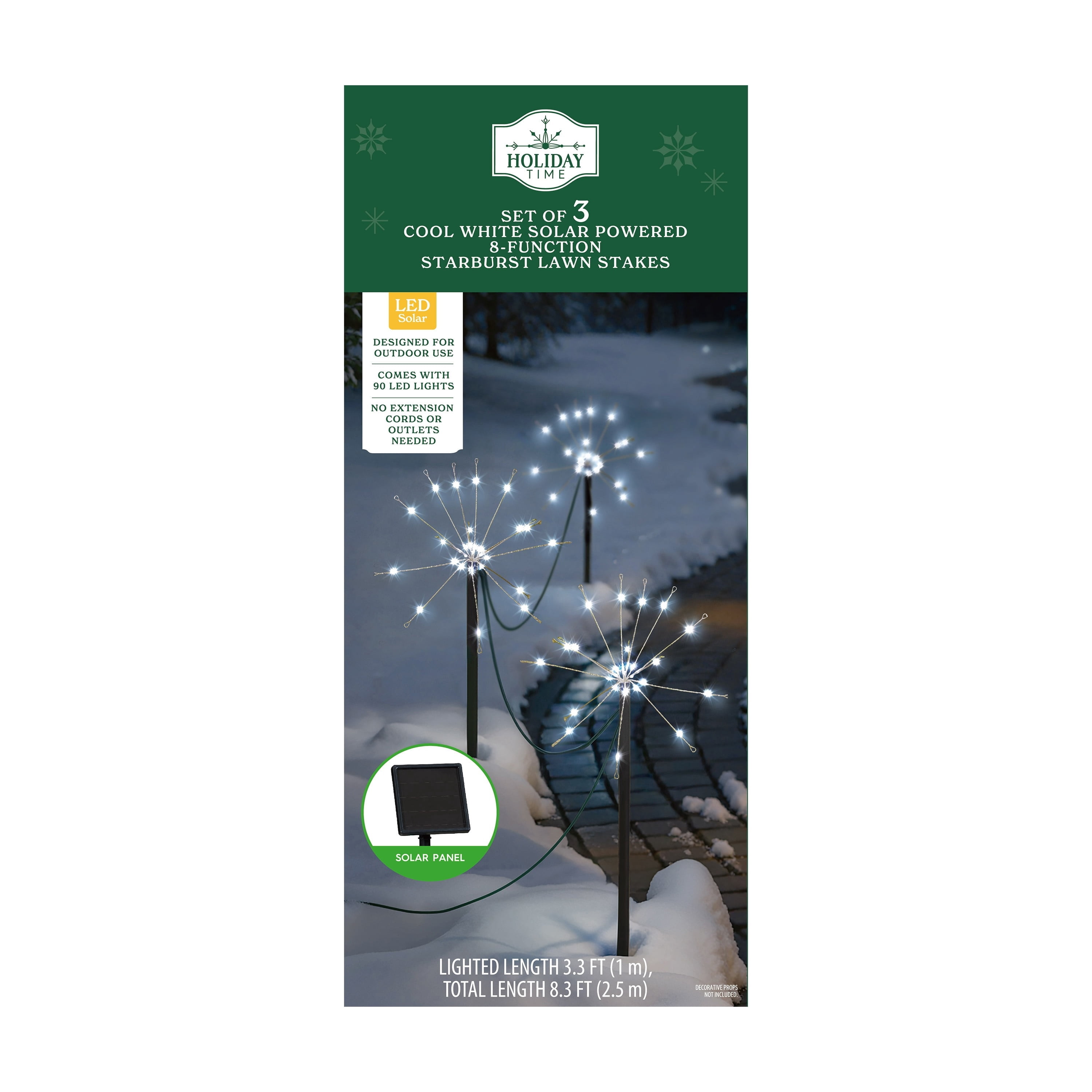 Outdoor Solar-Powered LED 8-Function Starburst Christmas Pathway Lights, Cool White, Set of 3, by Holiday Time