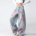 thumbnail image 2 of Mrmall Y2K Vintage Cherry Blossom Embroidered Wide‑Leg Jeans for Women High Waist Baggy Raw Hem Denim Trousers, 2 of 6