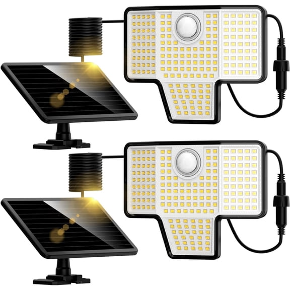 2-Pack Solar Motion Sensor Outdoor Lights, 2000LM LED Floodlights with Separate Solar Panels, 15FT Cables, 3 Modes, 270° Wide Angle, IP65 Waterproof