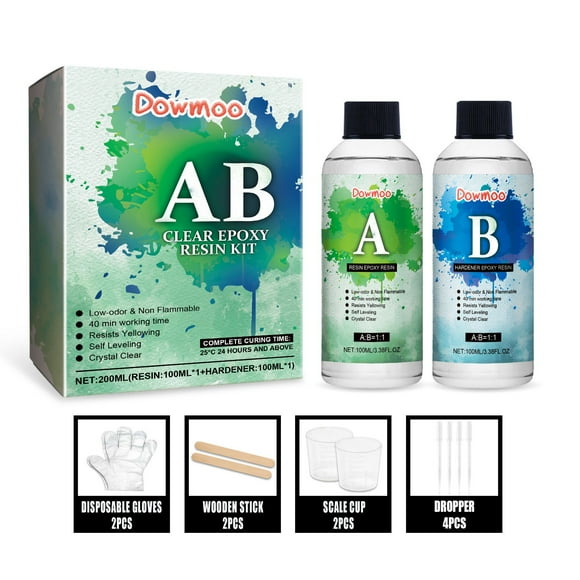 6.76OZ Epoxy Resin Kit,Crystal Clear Epoxy Resin-Strong and No Bubble,Not Yellowing,Self Leveling Easy Mix 1:1,Suitable for Art Casting,DIY,Jewelry Projects, Wood & Molds