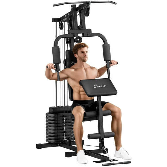 Soozier Home Gym Machine with 99lbs Weight Stack, Multifunction Power Tower