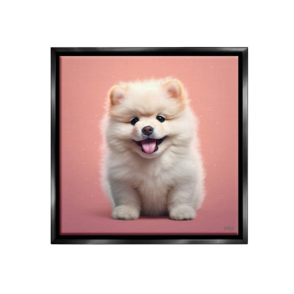 Stupell Industries Fluffy Puppy on Pink Animals & Insects Painting Black Floater Framed Canvas Art Print Wall Art, 18 x 18