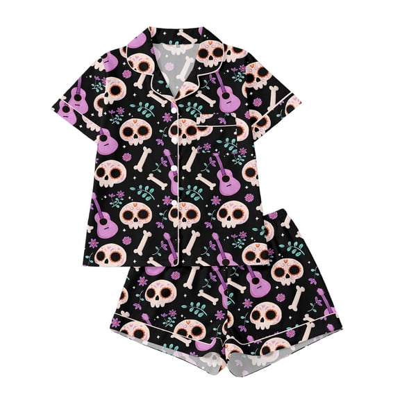 Tisuna Womens Halloween Pajamas Set Graphic Print Short Sleeve Button Down Tops And Shorts Sleepwear Pjs Sets Stylish 2 Pieces Sleep Wear S-XXL