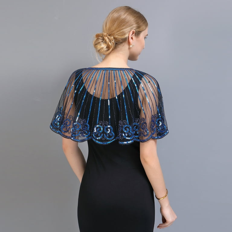 Retro Sheer Sequin Embellished Tops Capes Bolero Shrugs Cover Up Wrap Capelets