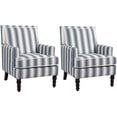 thumbnail image 3 of Paproos Upholstered Accent Chair Set of 2, Vintage Arm Chair with Blue and White Striped Linen Fabric and Nailhead Trim, Comfort Reading Chair Lounge Chair, Armchair for Living Room, Bedroom, Blue, 3 of 12