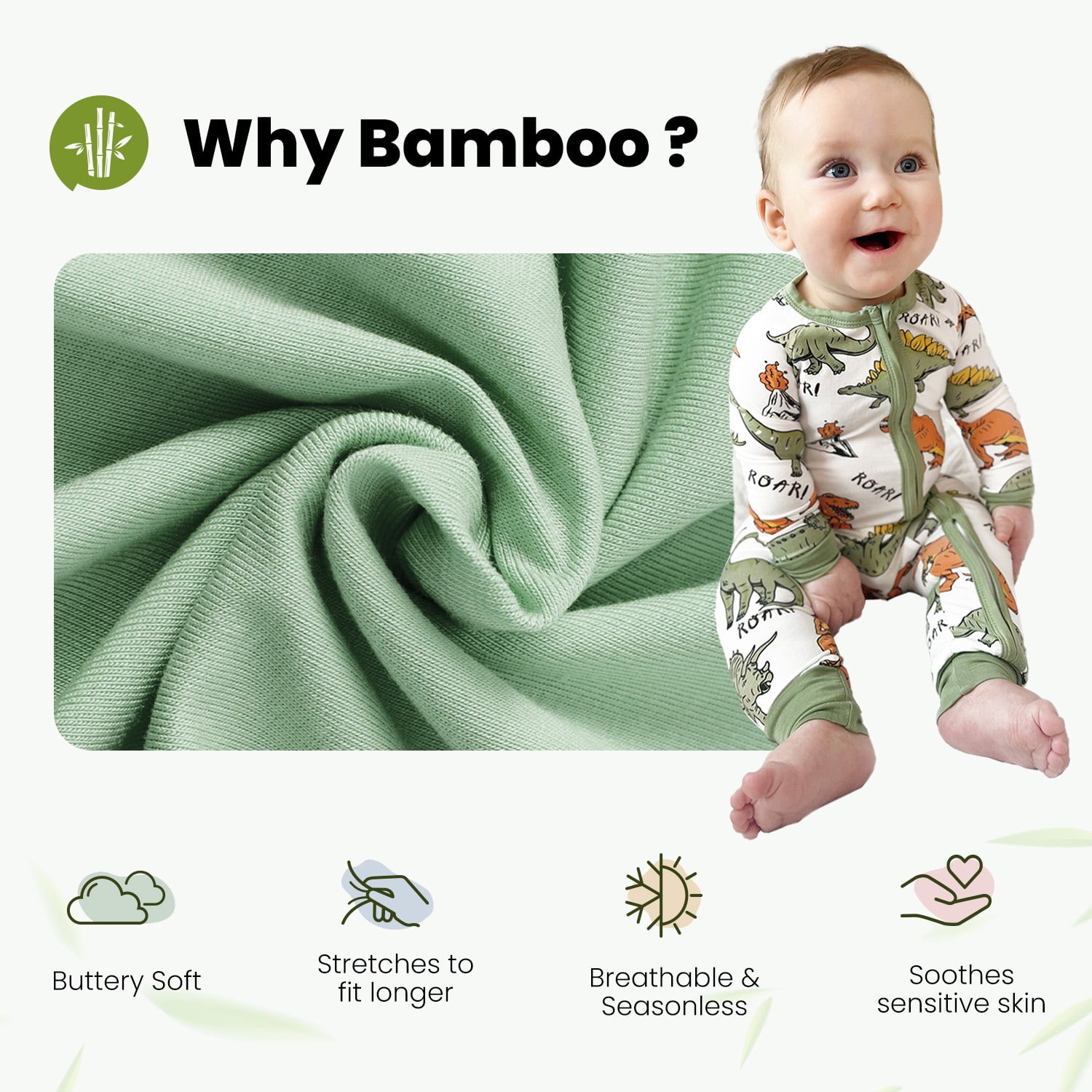 PatPat Baby Clothes Viscose from Bamboo Snug Fit Footless Zip Baby Pajamas Bodysuits Baby Girl Gifts for Baby Shower & Photos 2Pack,18-24 Months