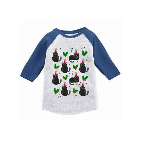 

Awkward Styles Girls Boys Ugly Christmas T-Shirt Cat Xmas Pattern Toddler Raglan Shirt