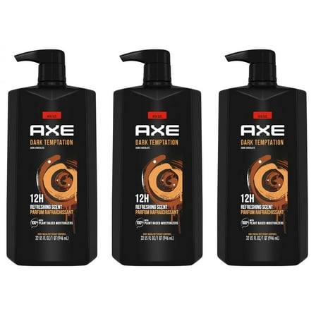 Axe Dark Temptation Body Wash for Men w/Pump Dark Chocolate Scent, 32 oz  1L- 3 Pack