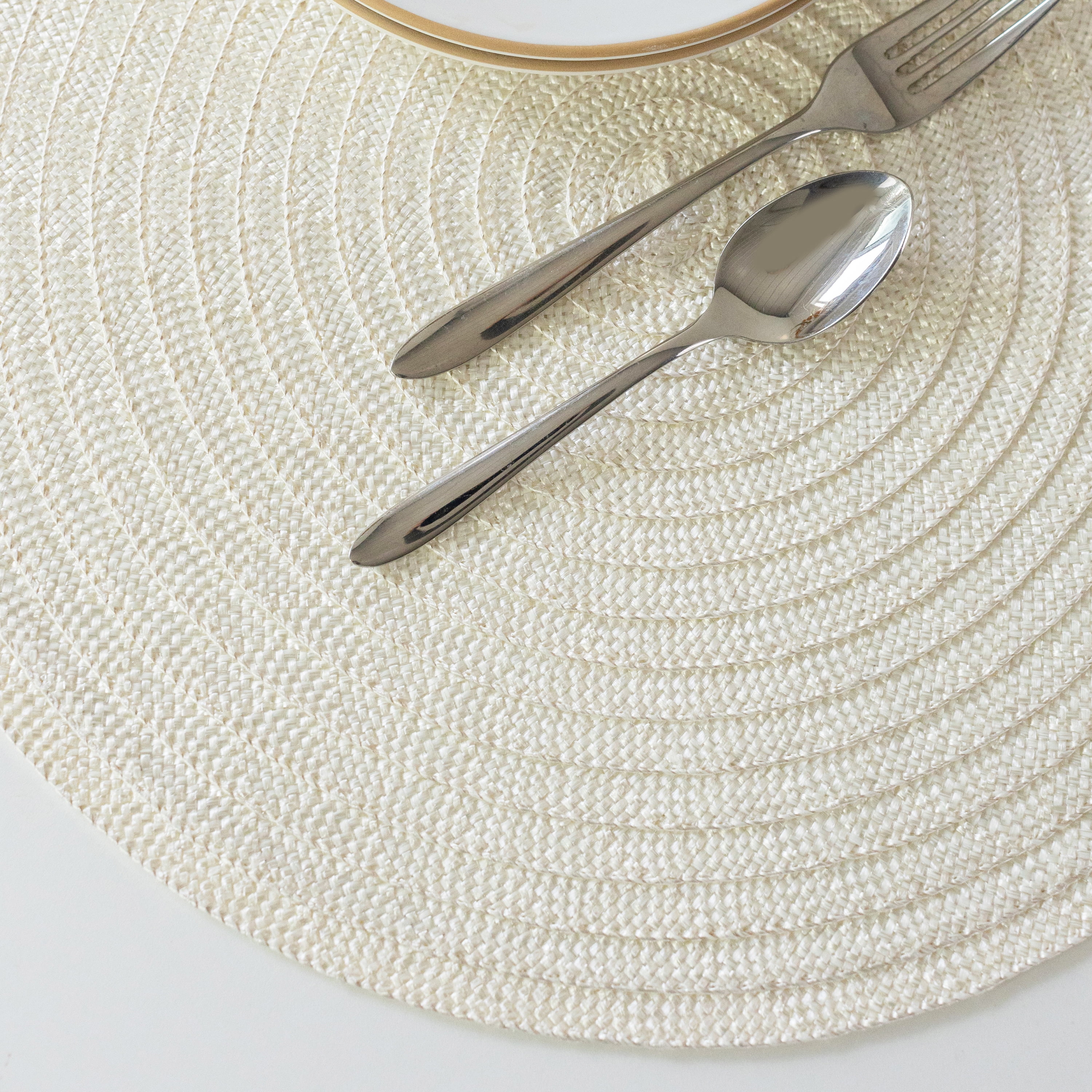 (4 pack) Mainstays Lava Polyester Round Table Placemat Vanilla 15" Round