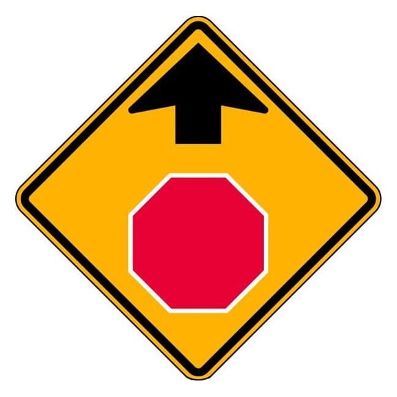 Lyle Stop Sign Ahead Pictogram Sign, 30" W, 30" H, Aluminum, Yellow W3-1-30HA