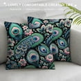 thumbnail image 3 of Peacock Feathers and Roses Flowers Pillow Covers Decorative Throw Pillowcase  Square Couch Cushion Cover for Home Decor Sofa Living Room Bed Car Sofa, 3 of 5