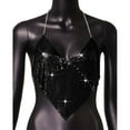 thumbnail image 4 of Felirenzacia Women’s Glitter Sequin Halter Chain String Tank Top Sleeveless Open Back Party Night Out Clubwear, Black,Free Size, 4 of 5