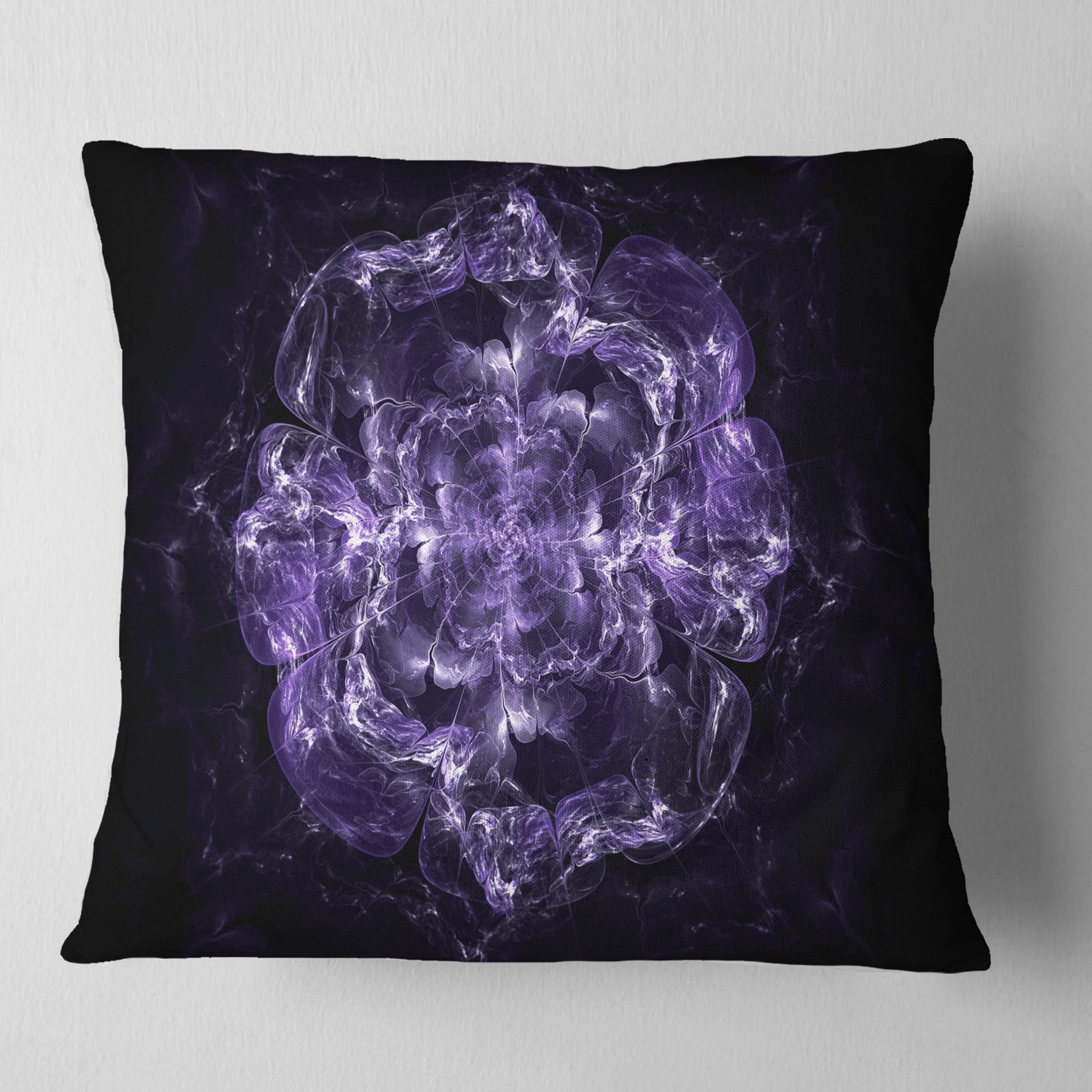 Designart Fractal Purple Flower Explosion - Floral Throw Pillow - 16x16
