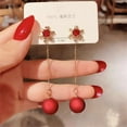thumbnail image 4 of Snowflake Santa Claus Threader Tassel Earrings for Women Sterling Silver Pins Red Crystal Stock Christmas Hat Dangle Drop Christmas Tree Earring Studs Christmas Party Jewelry, 4 of 12