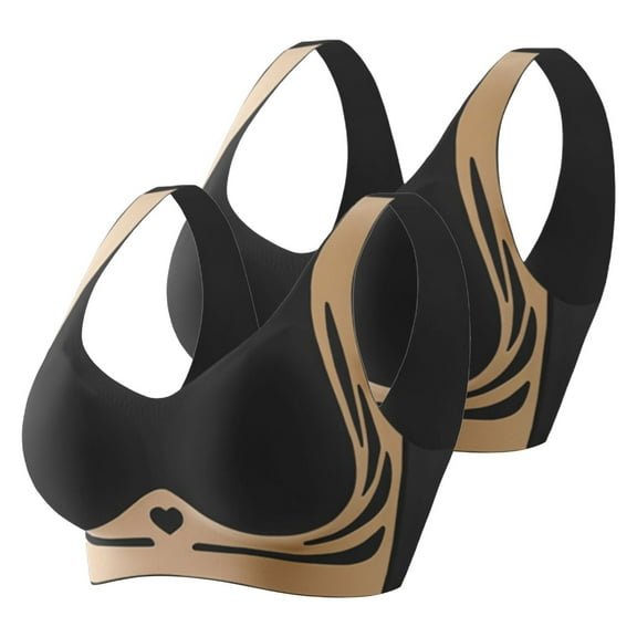 Hontri Anti-Gravity Sports Bra 2-Pack - High Impact Wireless Support, Seamless Racerback for Running & Workouts (S-XXXXL, Neutral Tones) (Black 1 | L)