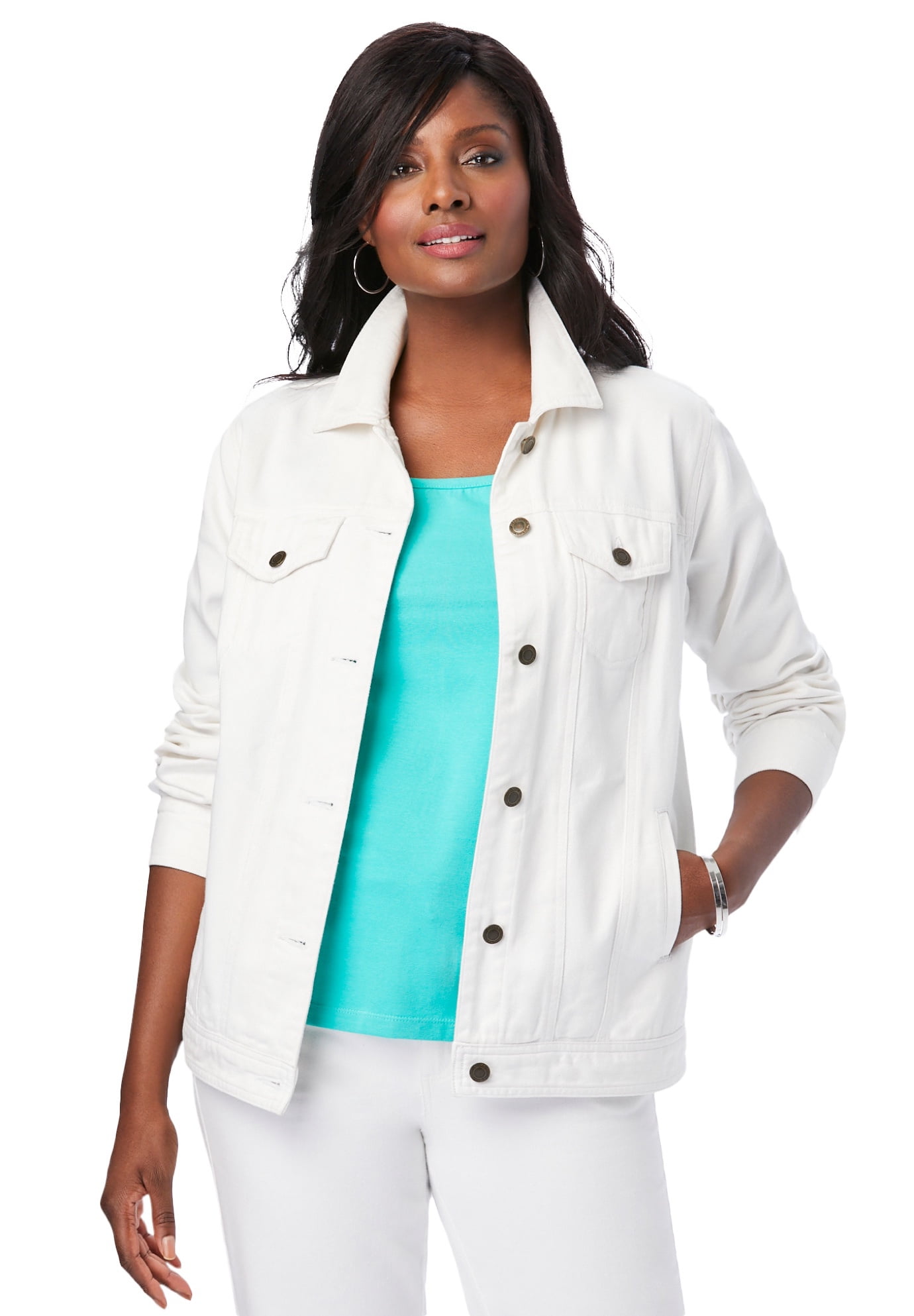 Jessica London Women's Plus Size Classic Cotton Denim Jacket 100% Cotton Jean  Jacket 