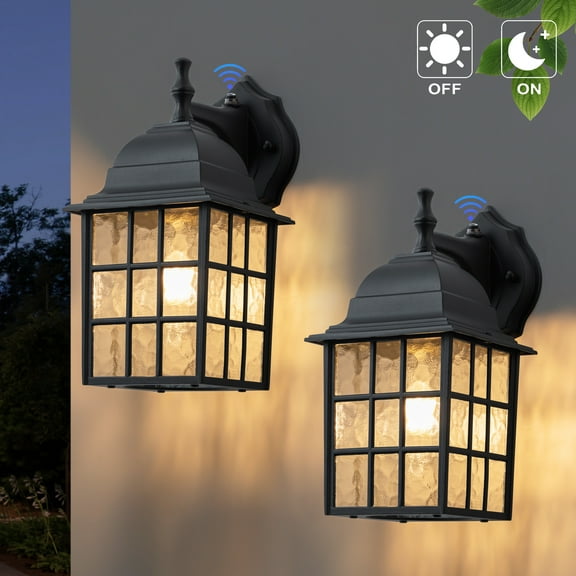 C Cattleya 2- Pack Dusk to Dawn Outdoor Wall Sconce Light with Water Glass Shade