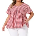 thumbnail image 2 of DARING DIVA Women's Plus Gingham Tops Plaid V Neck Babydoll Top 3X Red, 2 of 7