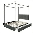 thumbnail image 2 of Castle Place Luxurious Corduroy Velvet Full Metal Platform Bed with 4 Storage Drawers, Grey, 2 of 11