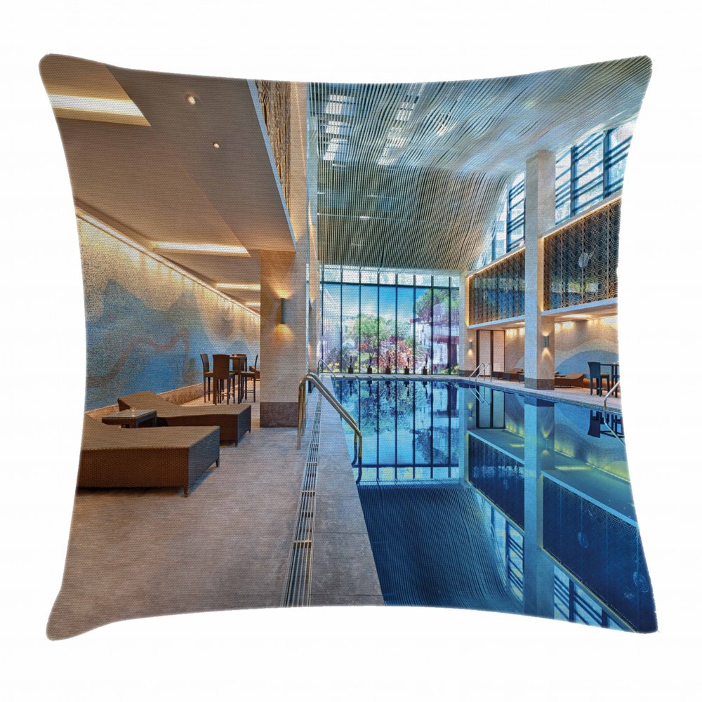 Spa Decor Throw Pillow Cushion Cover, Indoor Swimming Pool with