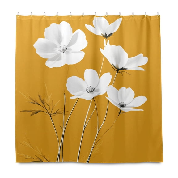 Yayeee Shower Curtain with Hooks 72"x72" Waterproof Fabric Bathroom Hanging Decor, White Flowers