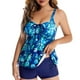 thumbnail image 1 of Trajes de baño de 2 piezas para mujer, top y pantalones cortos estampados a la moda con cordón sin espalda, traje de baño para mujer, estampado azul y verde y pantalones azul marino S, 1 of 6
