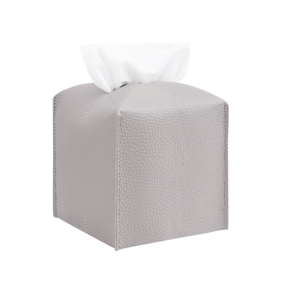 MUKA Tissue Box Cover Square PU Leather Tissue Box Organizer Facial Tissue Dispenser for Home and Office, 5"x5"x5"-Grey