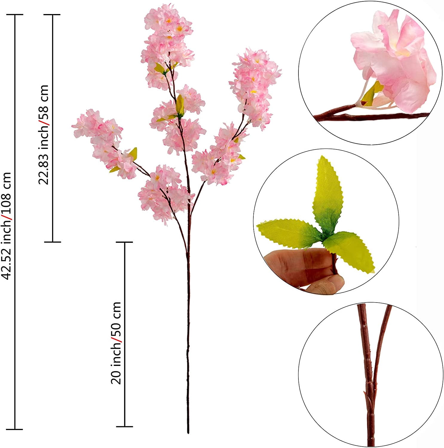 Silk Cherry Blossom Branches, 39.3in Artificial Cherry Blossom Tree Stems, Fake Plum Blossom Flowers Arrangement for Wedding Home Japanese Decor, Set of 3