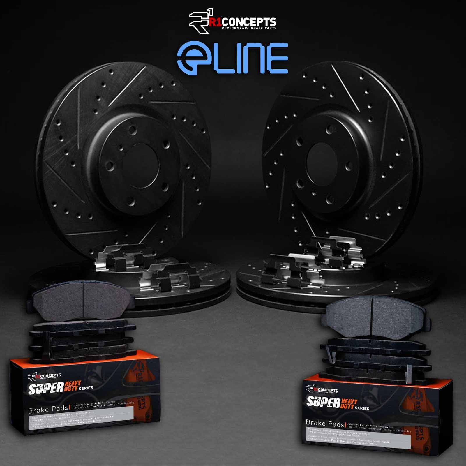 R1 Concepts Front Rear Brakes and Rotors Kit |Front Rear Brake Pads| Brake Rotors and Pads| Super Duty Brake Pads and Rotors| Hardware Kit WHXH2-40229