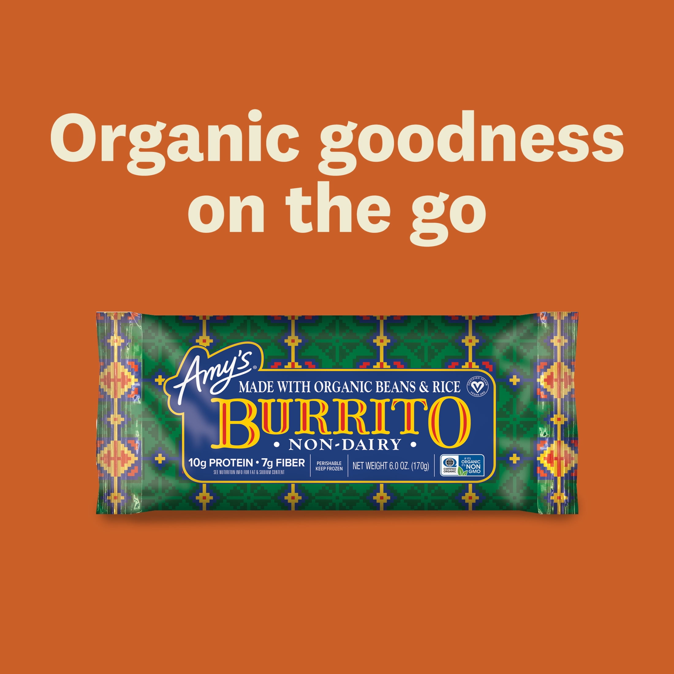 Amy's Organic Bean and Cheddar Cheese Burrito, Vegetarian, 6 oz (Frozen)