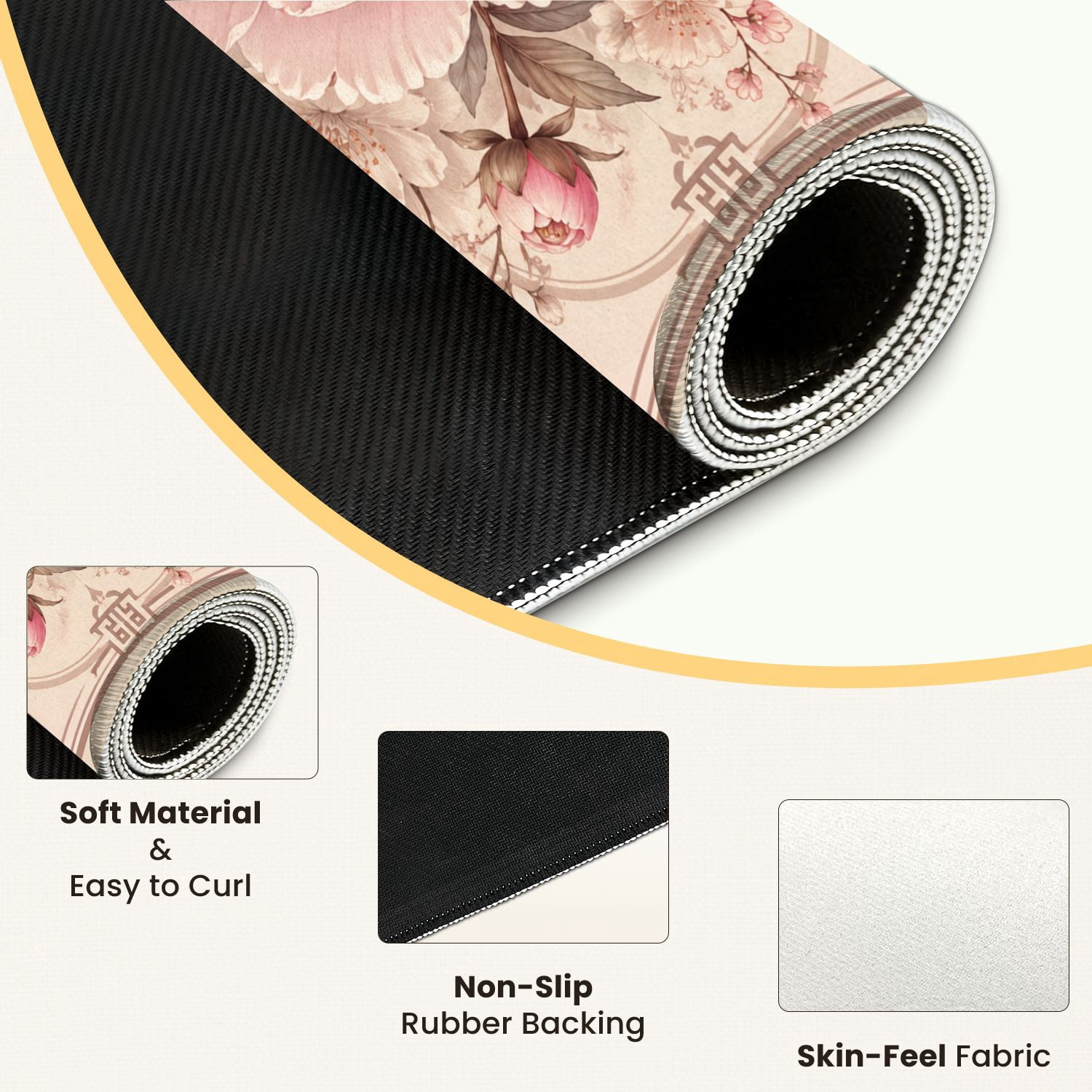 Mahjong Mat 31.5" x 31.5" Pink Peony Cherry Blossom Floral Vintage Elegant Non-Slip Noise Reduction Mahjong Tiles Table Cover for Dominoes Poker Card Board and Tile Games