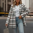 thumbnail image 3 of Wool Blend Pea Coats for Women Plaid Trench Coat Lightweight Blazer Jacket Fall Winter Classic Mid Length Peacoat, 3 of 5
