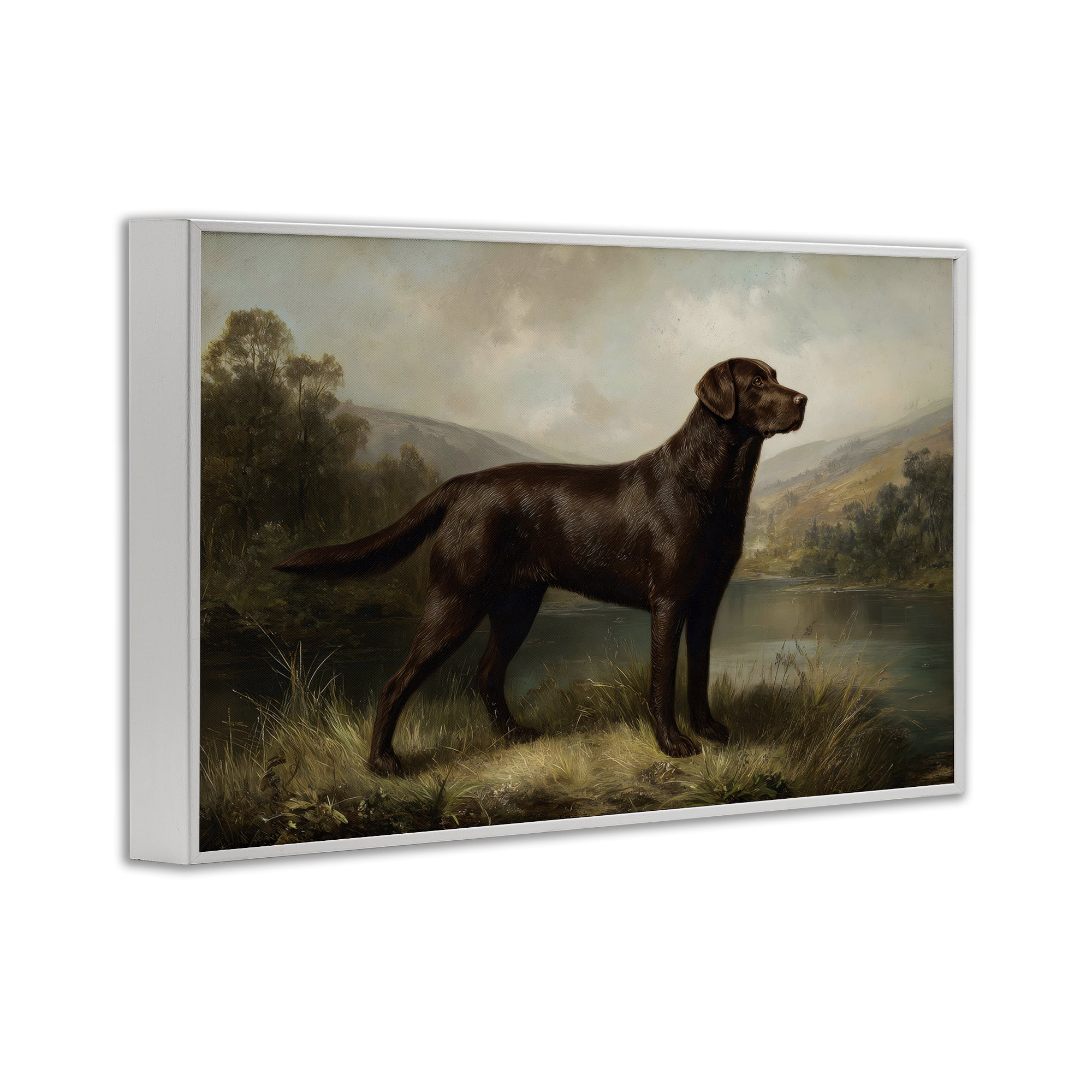Stupell Industries On Alert Hunting Dog White Framed Giclee Art, design by Petal Prints Design