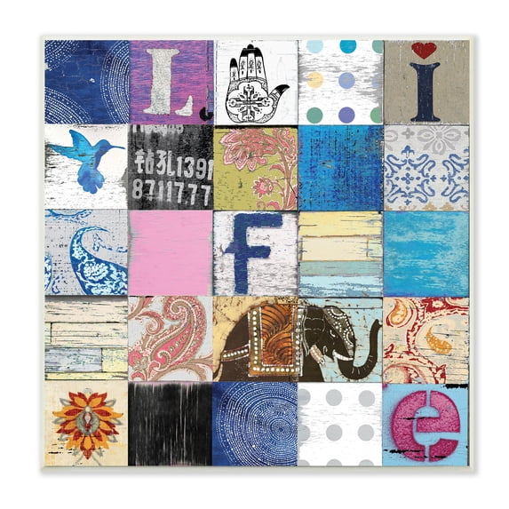 Stupell Industries Vintage Icon Collage Life Typography Rustic Elephant, 12 x 12, Designed by Charlie Carter