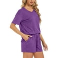 thumbnail image 4 of Fantaslook Womens Pajamas Sets V Neck Short Sleeve Lounge Top and Shorts Outfits Casual Loungewear with Pockets, 4 of 10