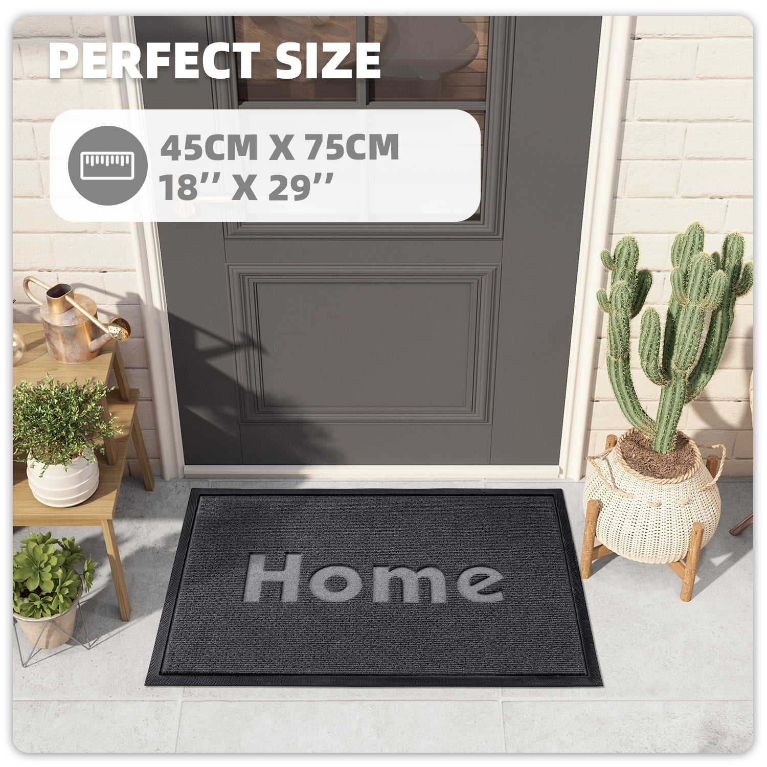PABUBE Indoor and Outdoor Doormat,Non-Slip Front Doors Rug Washable,Low Profile Doormat for Inside,Heavy Duty Welcome Mat,Dirt Trapper Outdoor Mat for Front Doors Entryway Rug Entry Rug,Grey,18"x29"