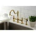 thumbnail image 2 of Kingston Brass KS3792BLBS Restoration Bridge Kitchen Faucet with Brass Side Sprayer, Polished Brass, 2 of 8