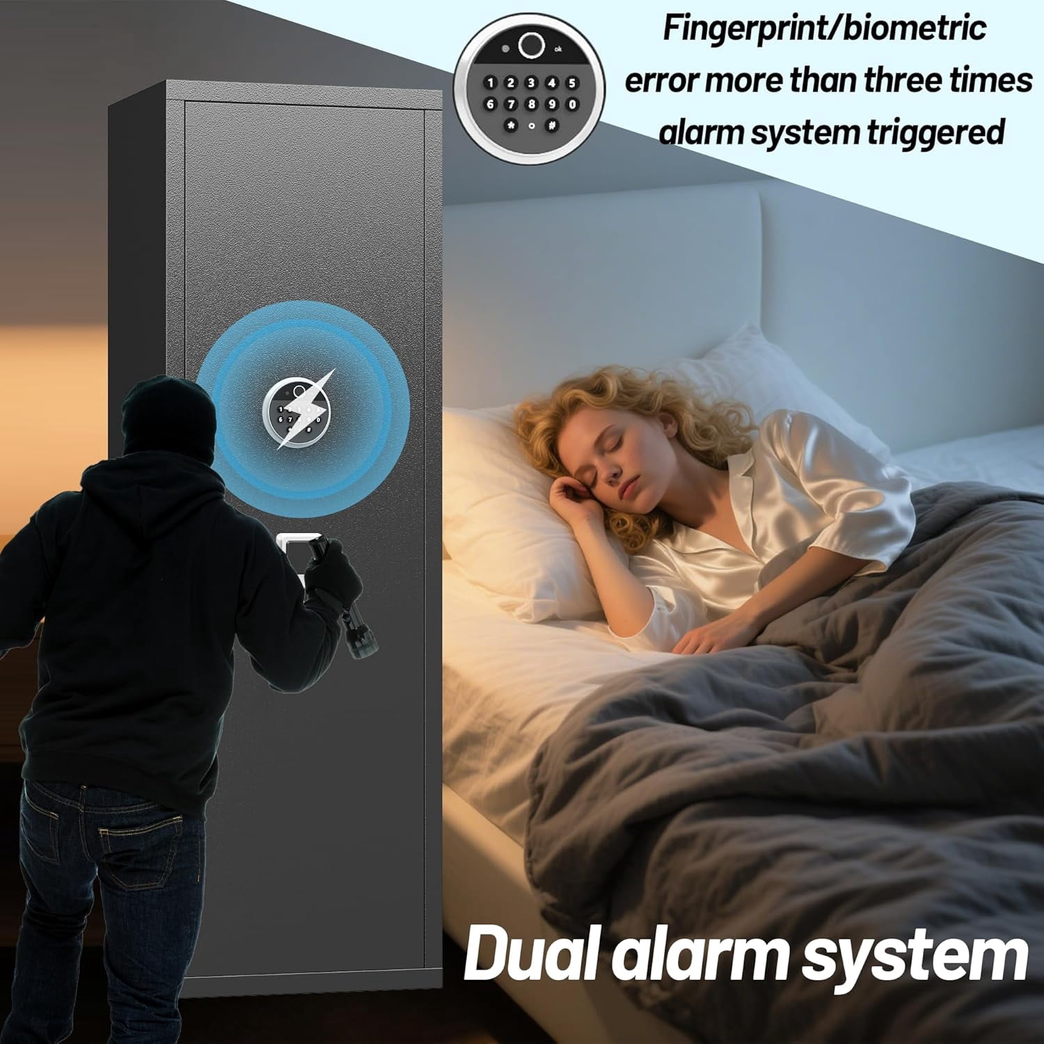 Biometric Gun Safe for Rifles & Pistols - Large 10-15 Gun Cabinet with Adjustable Shelves, Fireproof & Home Security Safe, No Assembly, Fingerprint Locking Cabinet (11.81”D x 13.78”W x 57.09”H)